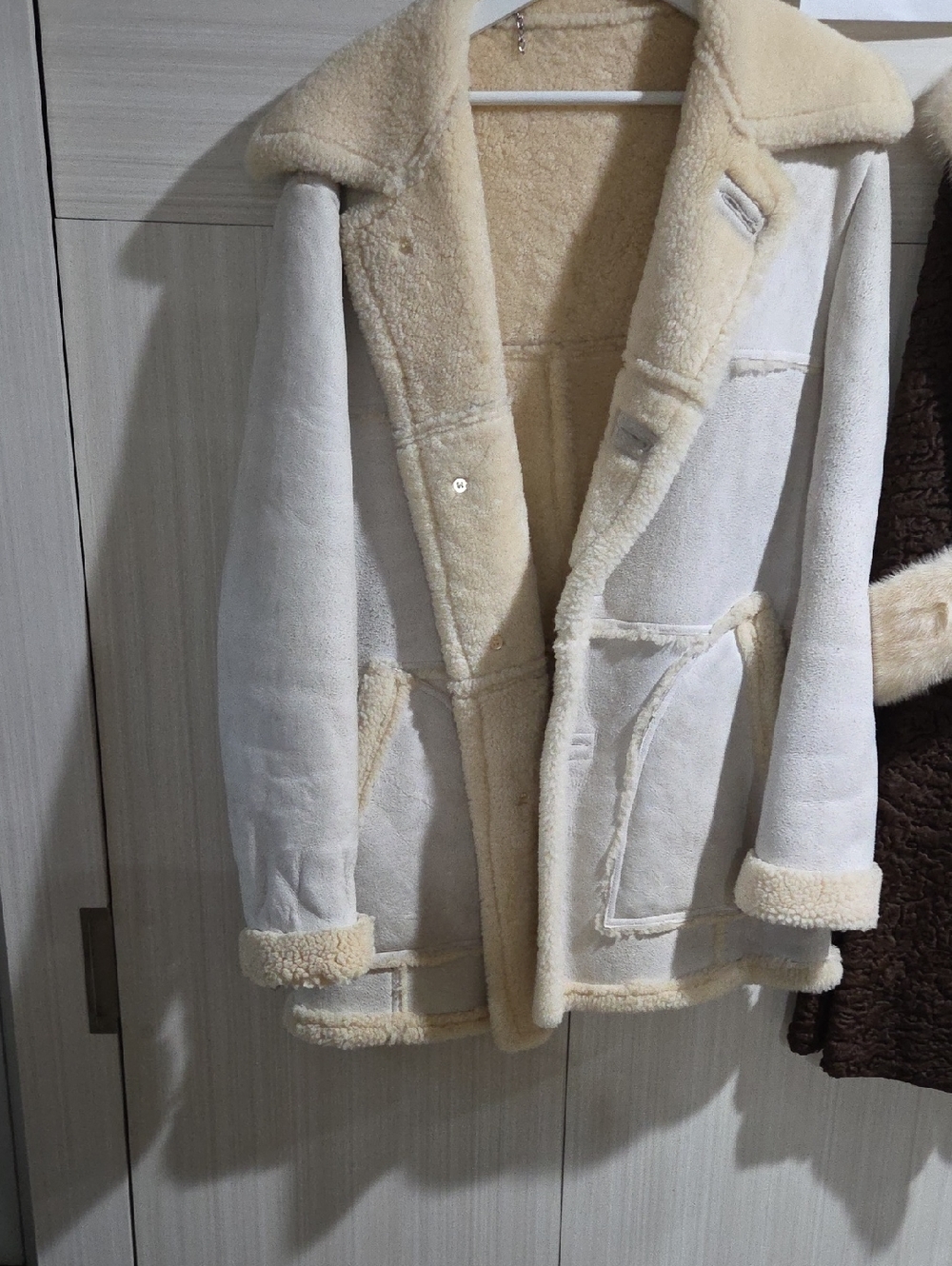 Men's Cream Shearling Jacket - Plush Lined Coat